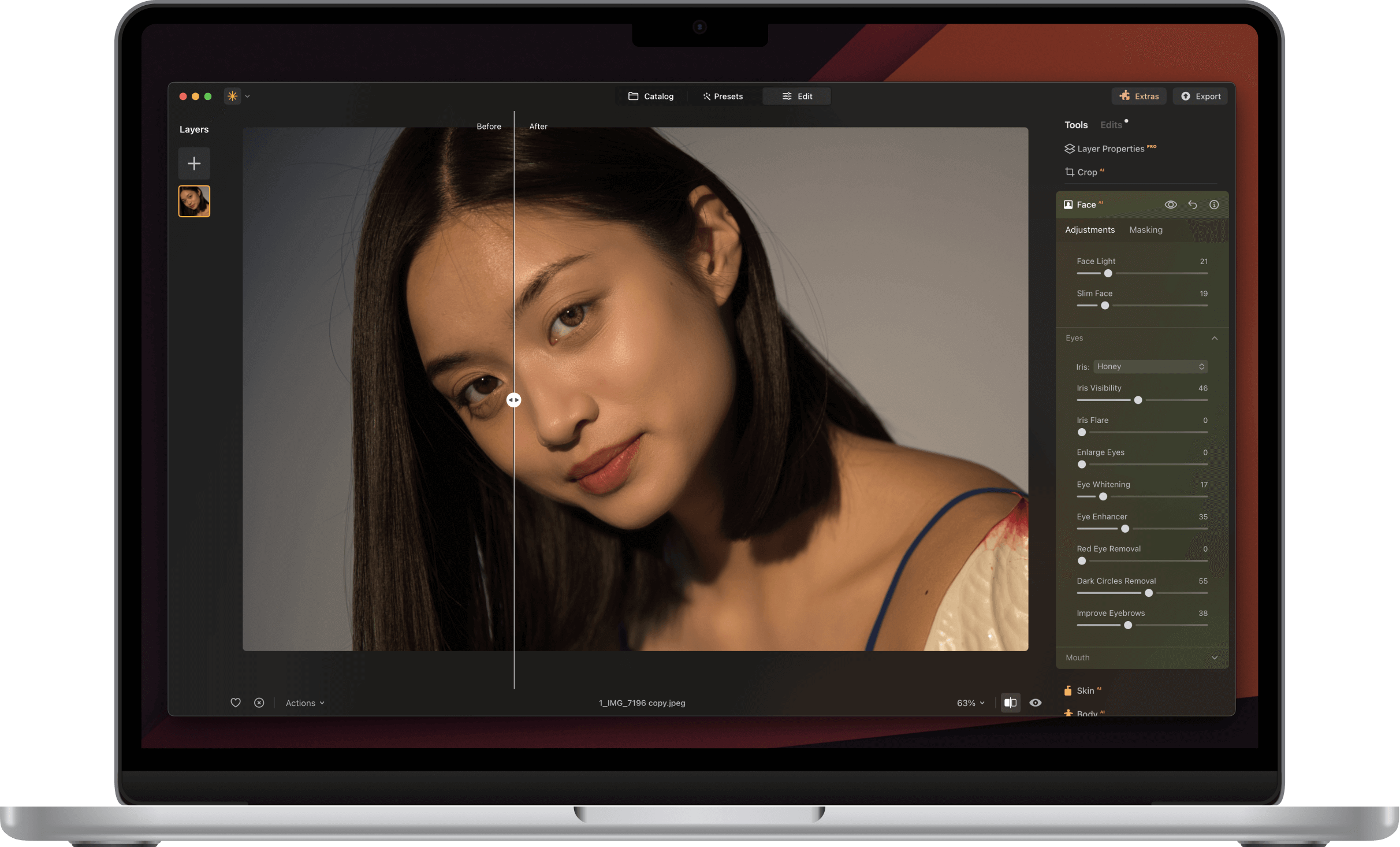 Bearbeitungsansicht auf macOS mit Werkzeugen | LuminarNeo.de