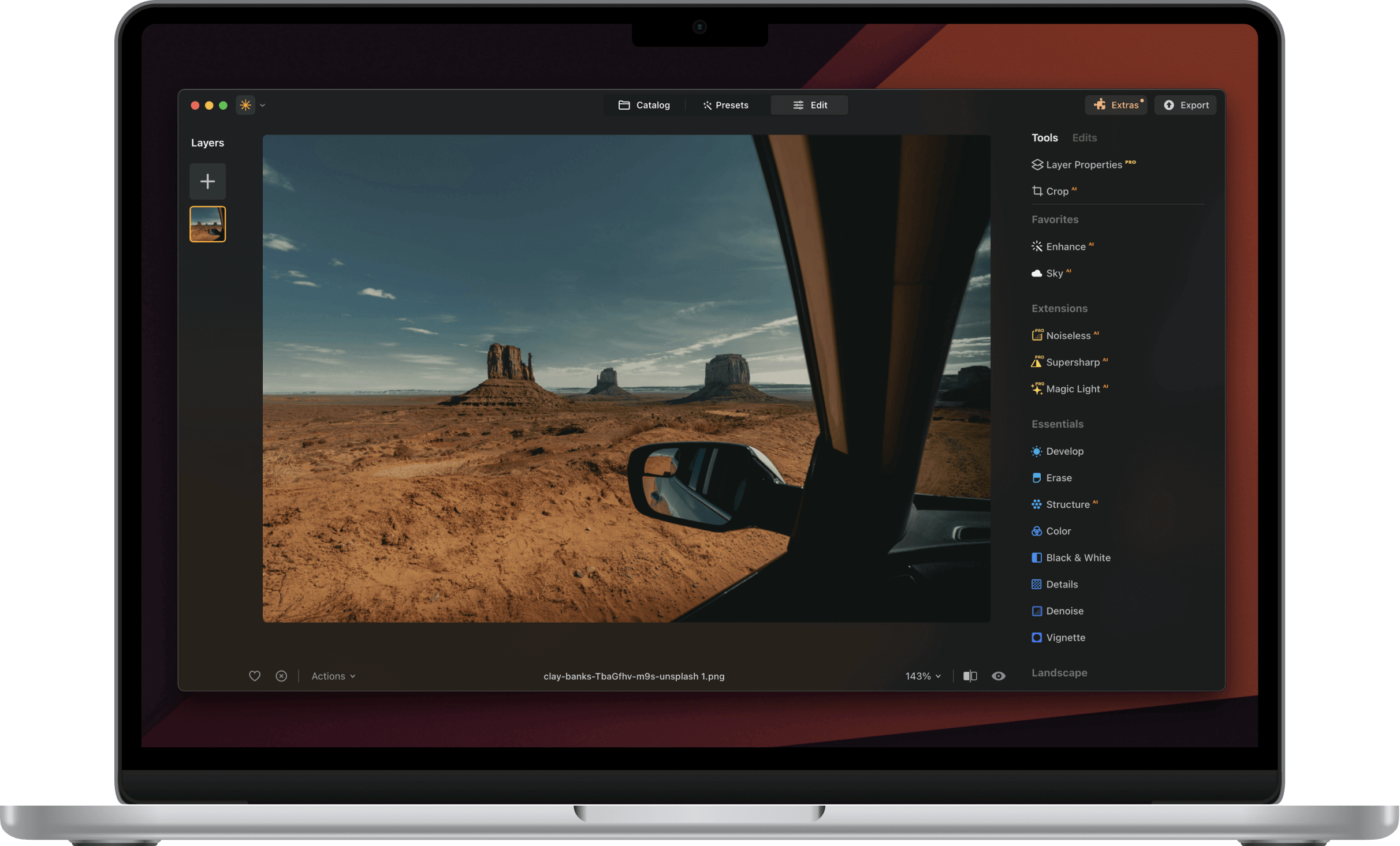 Bearbeitungsansicht auf macOS für Fototools | LuminarNeo.de
