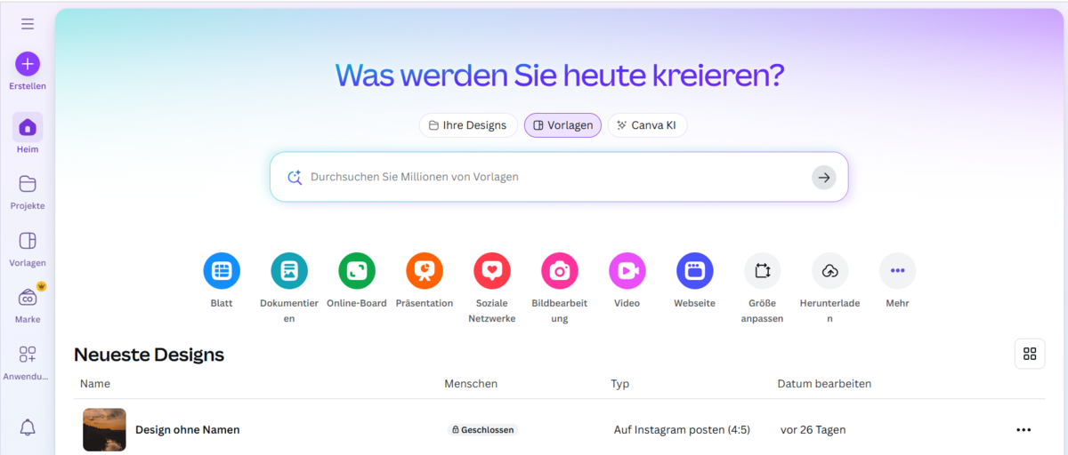 Hauptseite von Canva | Luminar Neo Blog 