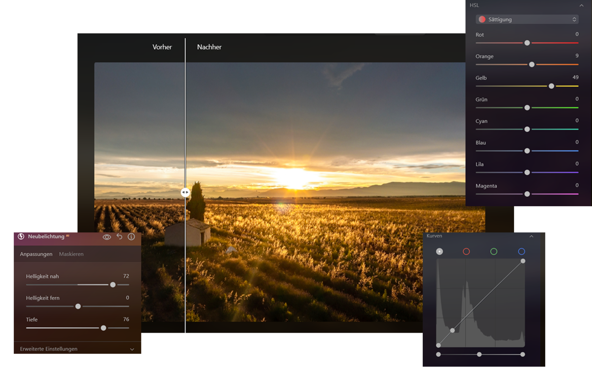 Relight AI HSL Regler Und Kurvensteuerung in Luminar Neo | Luminar Neo Blog