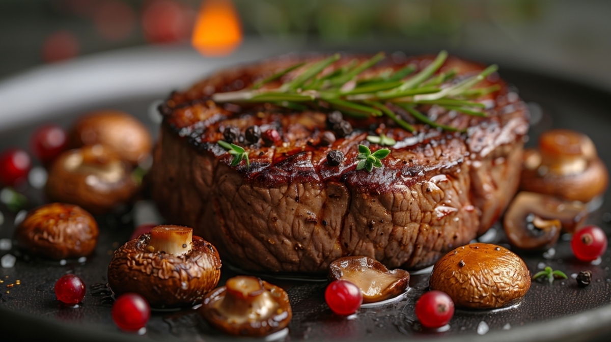 Ein Foto aus nächster Nähe eines Steaks | Luminar Neo Blog