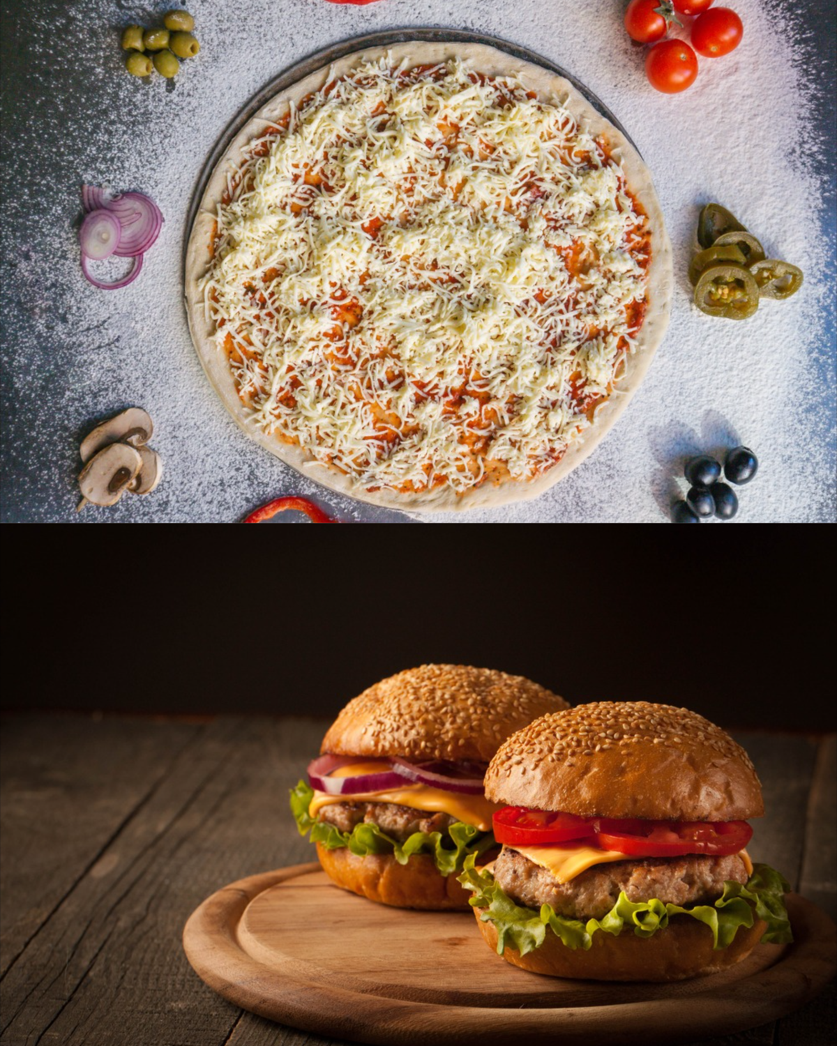 Collage aus Pizza und Burgern | Luminar Neo Blog