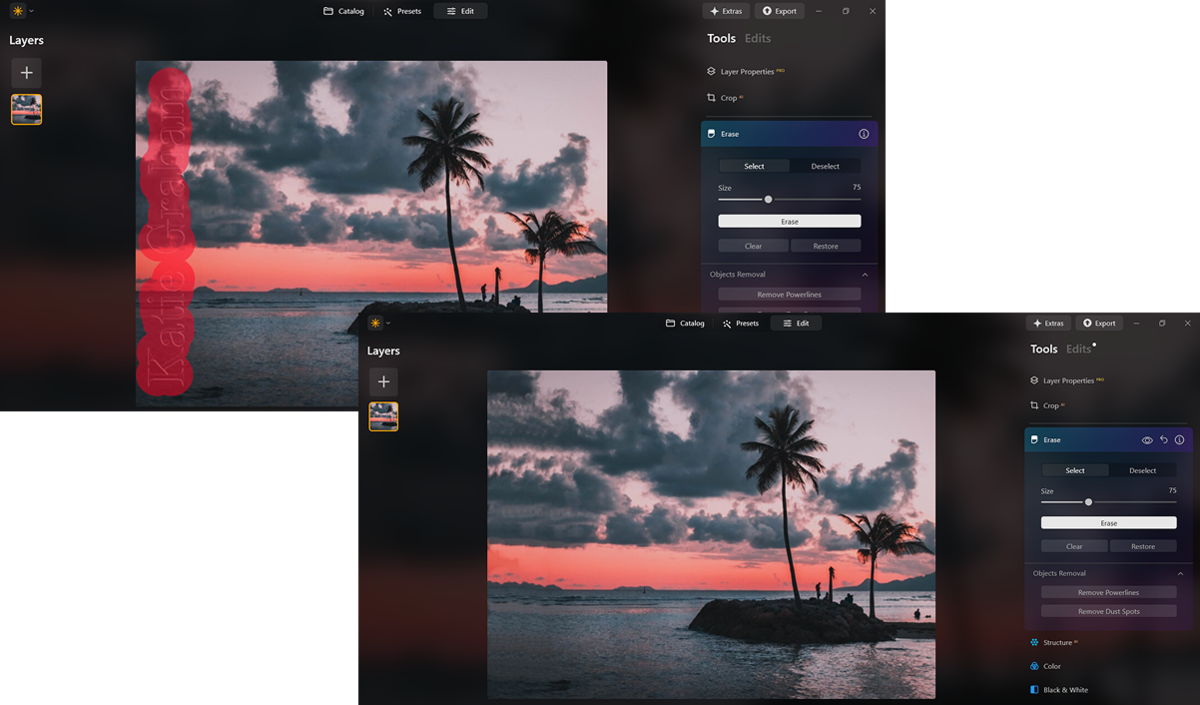 Vorher Nachher im generativen Löschen in Luminar Neo | Luminar Neo Blog