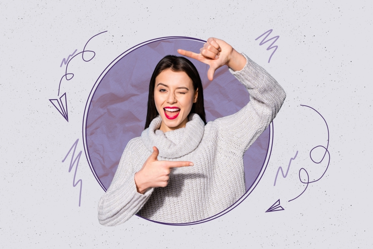 Glückliche Frau zeigt erfolgreichen runden Bildzuschnitt | Luminar Neo Blog