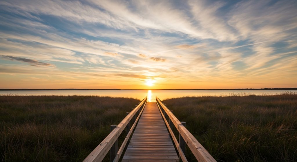 Foto eines Flusses mit Brücke während der goldenen Stunde | Luminar Neo Blog