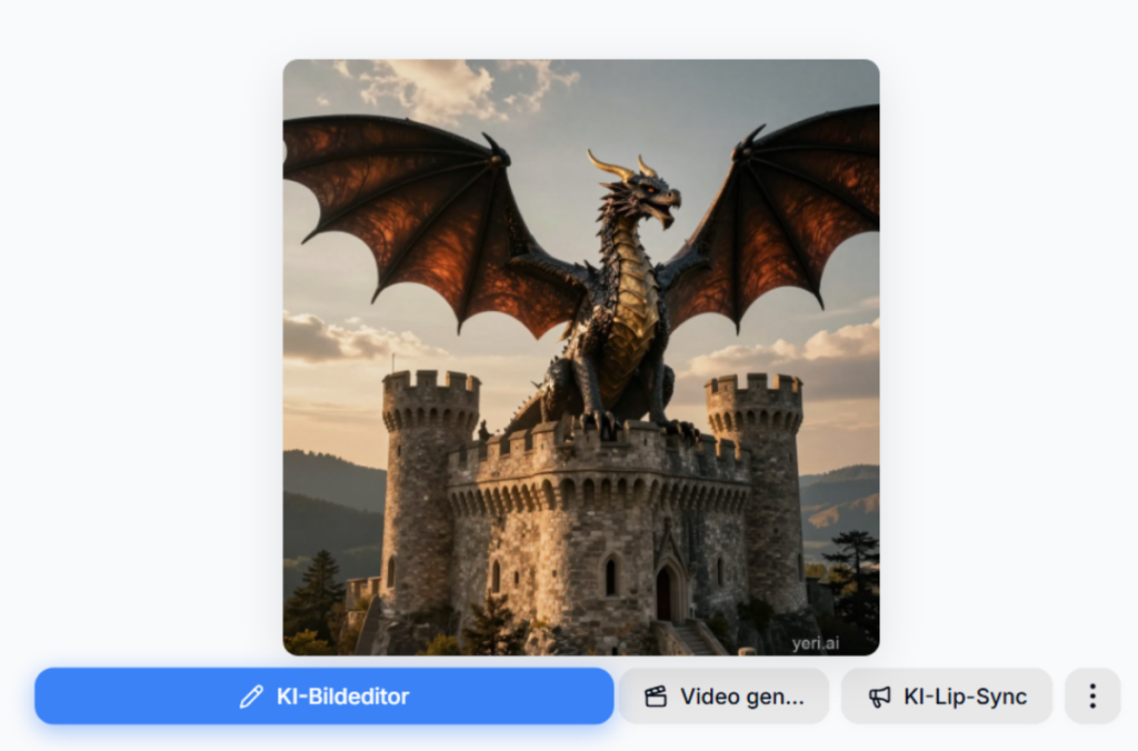 Drache fliegt über eine Burg erstellt in KI | Luminar Neo Blog