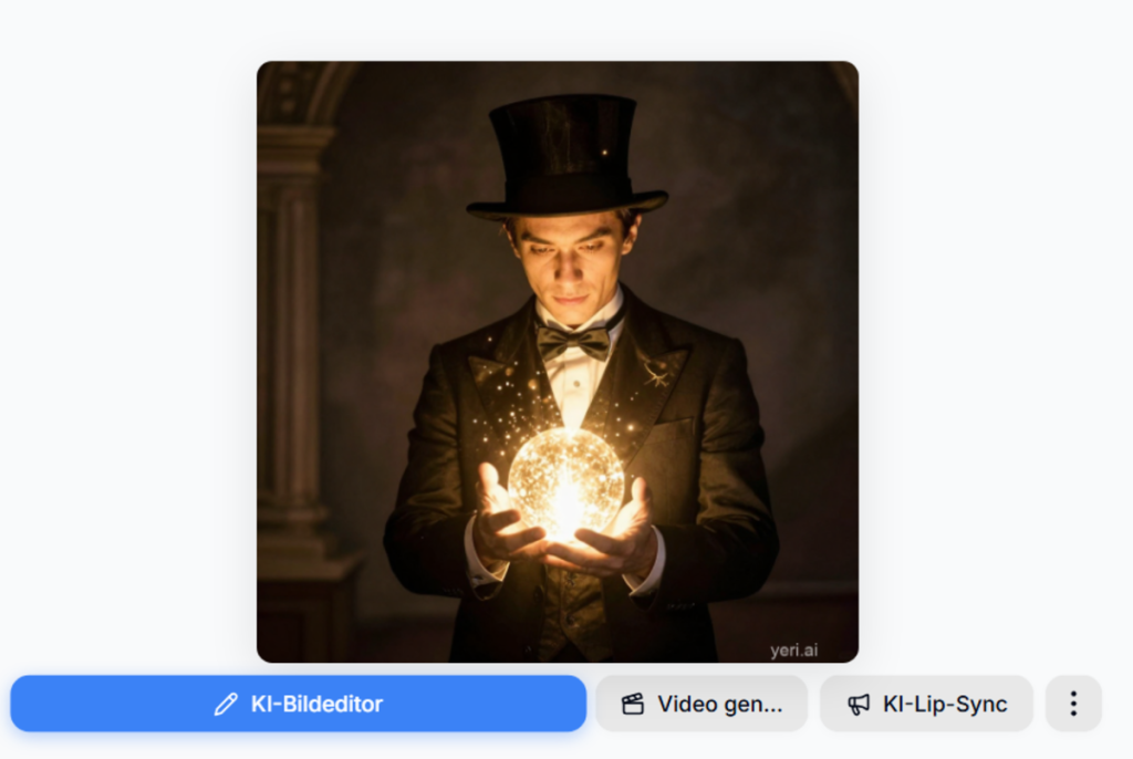 Mann im Zylinder mit leuchtenden Objekten erstellt in KI | Luminar Neo Blog