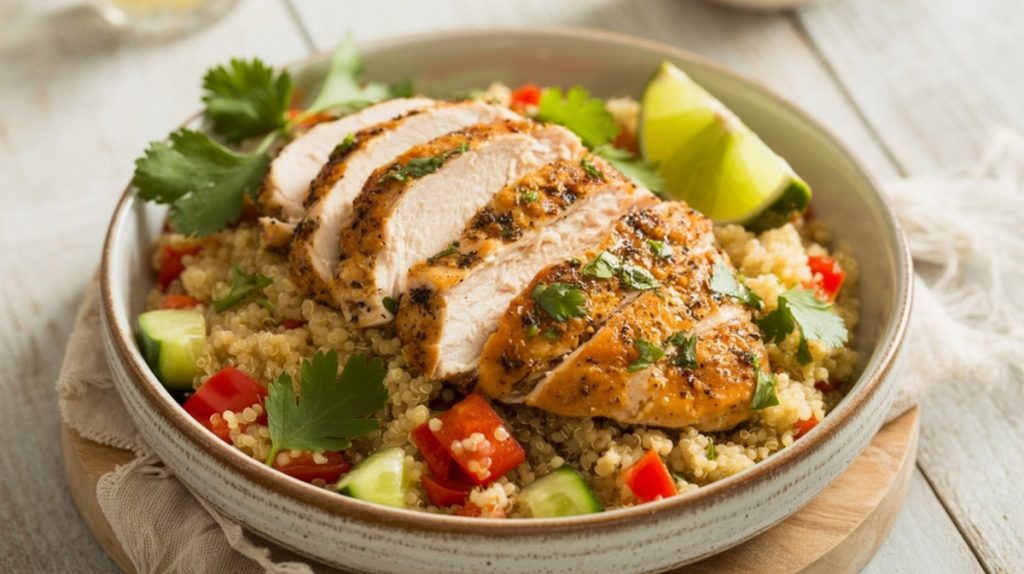 Salat mit gegrilltem Hähnchen aus der Vogelperspektive | Luminar Neo Blog