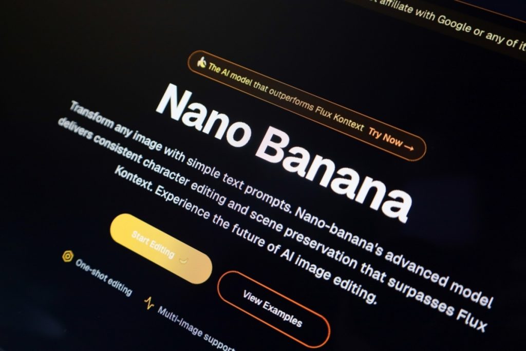 Schrägansicht der Nano Banana Website auf dem Bildschrm | Luminar Blog