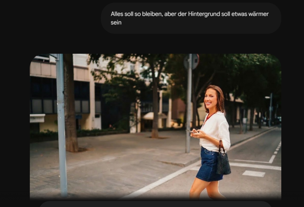 Frau auf der Straße in einer Gemini-Chat-Vorschau | Luminar Blog