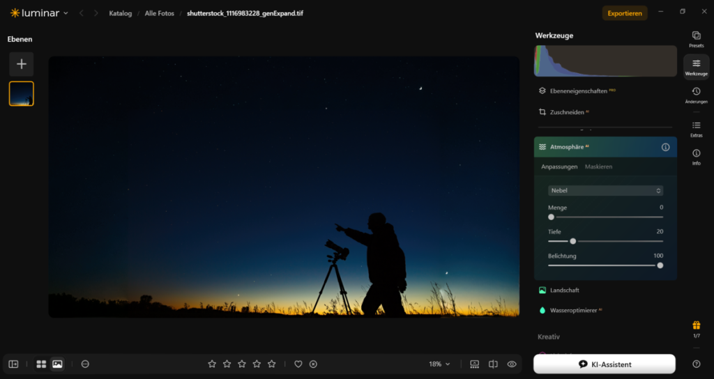 Dunkle Benutzeroberfläche mit Silhouette eines Fotografen | Luminar Blog